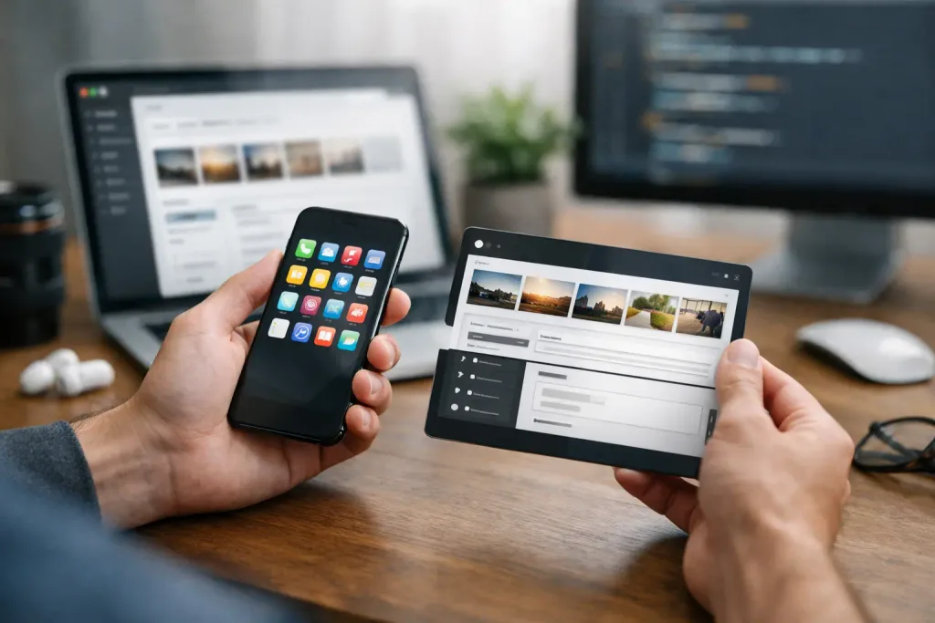 CMS headless para app com arquitetura desacoplada e interface mobile nativa