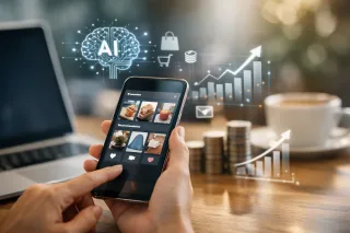 IA para recomendação em app de e-commerce exibindo vitrine personalizada