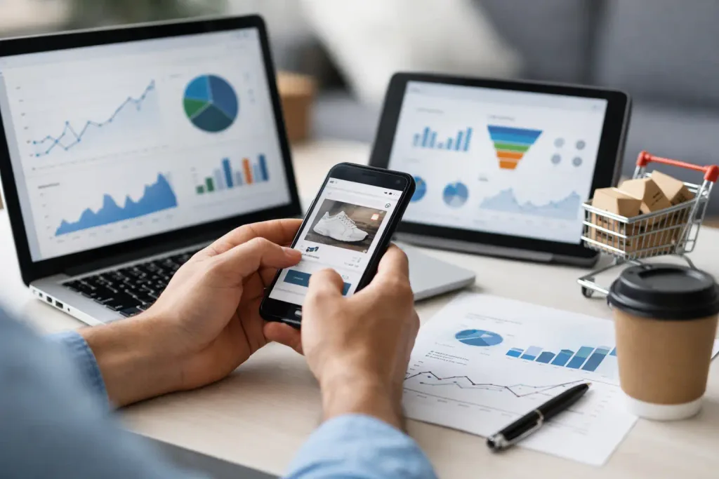 Principais métricas de performance mobile commerce em dashboard