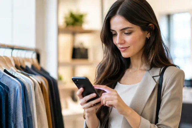 Equipe de varejo analisando recursos essenciais em aplicativo retail no celular