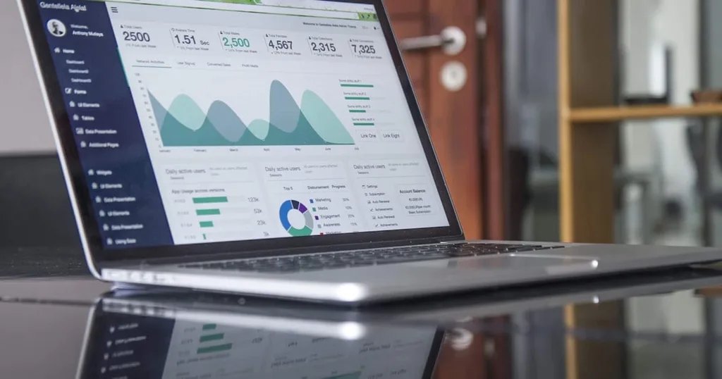 Dashboard analítico em monitor — Retail Media e Inteligência Artificial
