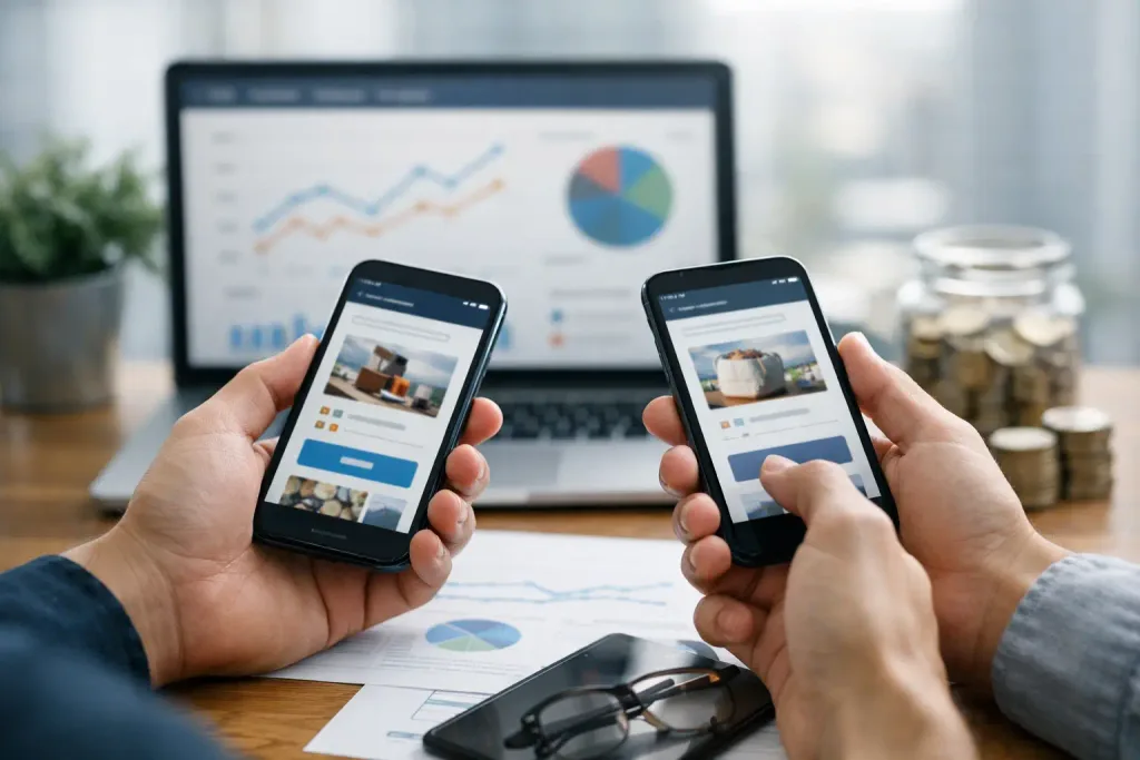 Teste A/B em aplicativo com variações de vitrine, push e checkout