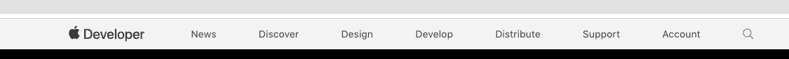 Menu superior do site Apple Developer com a opção Account no canto direito.