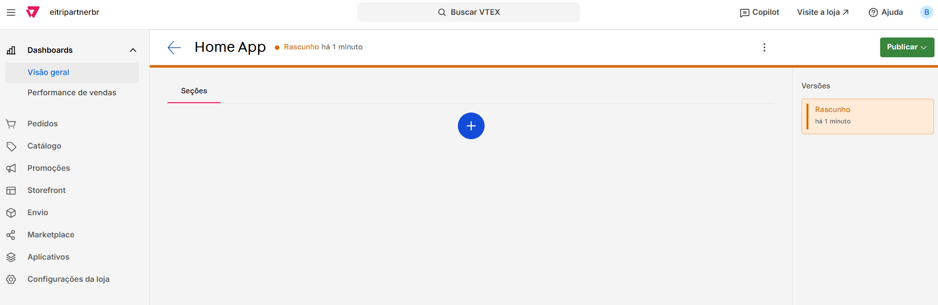 Campo de nome da página preenchido como Home