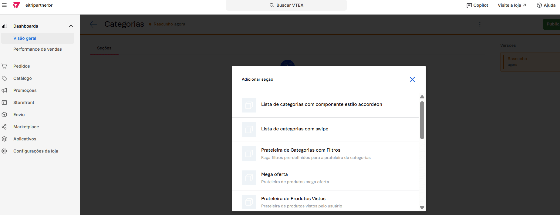 Adição do componente lista de categorias