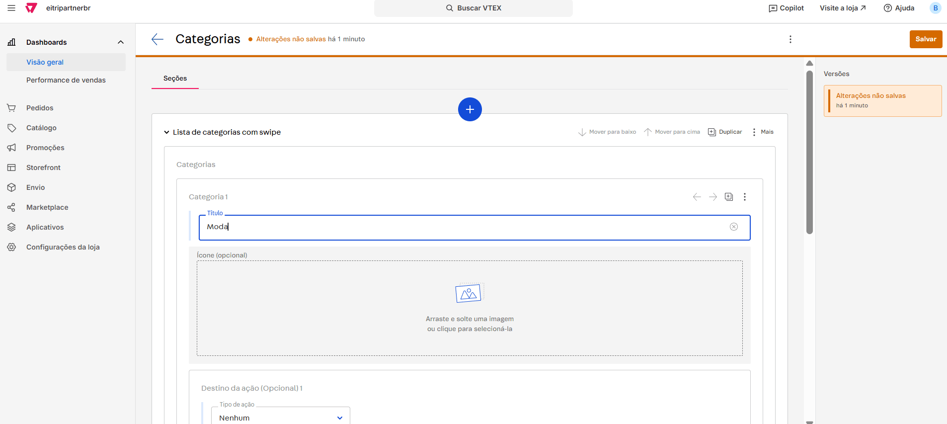 Cadastro de categorias e subcategorias