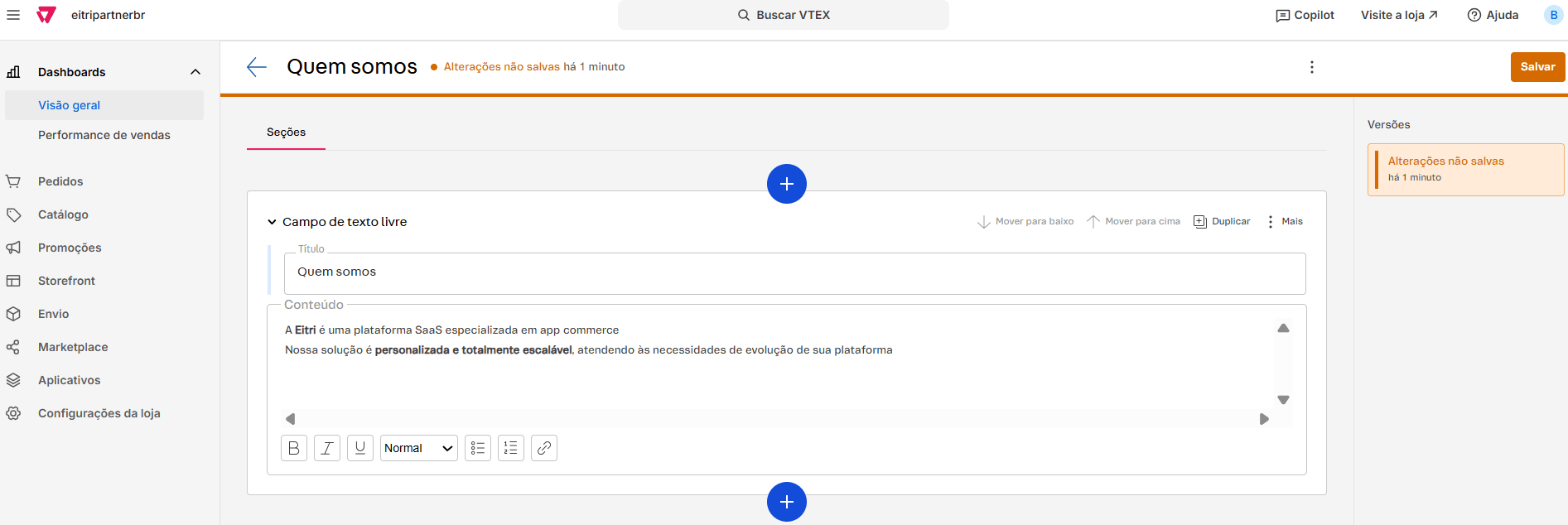 Componente HTML em Landing Page