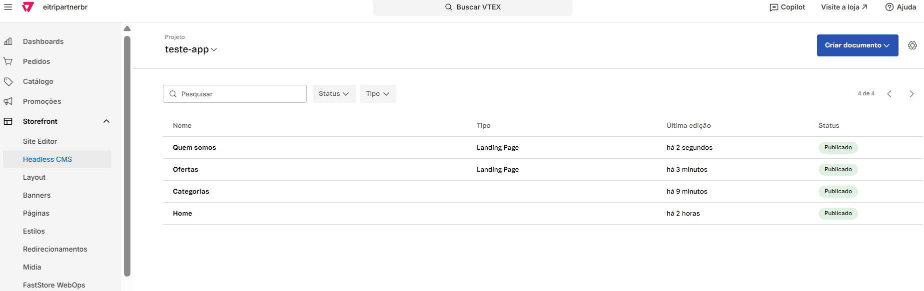 Landing Page finalizada com botões Salvar e Publicar