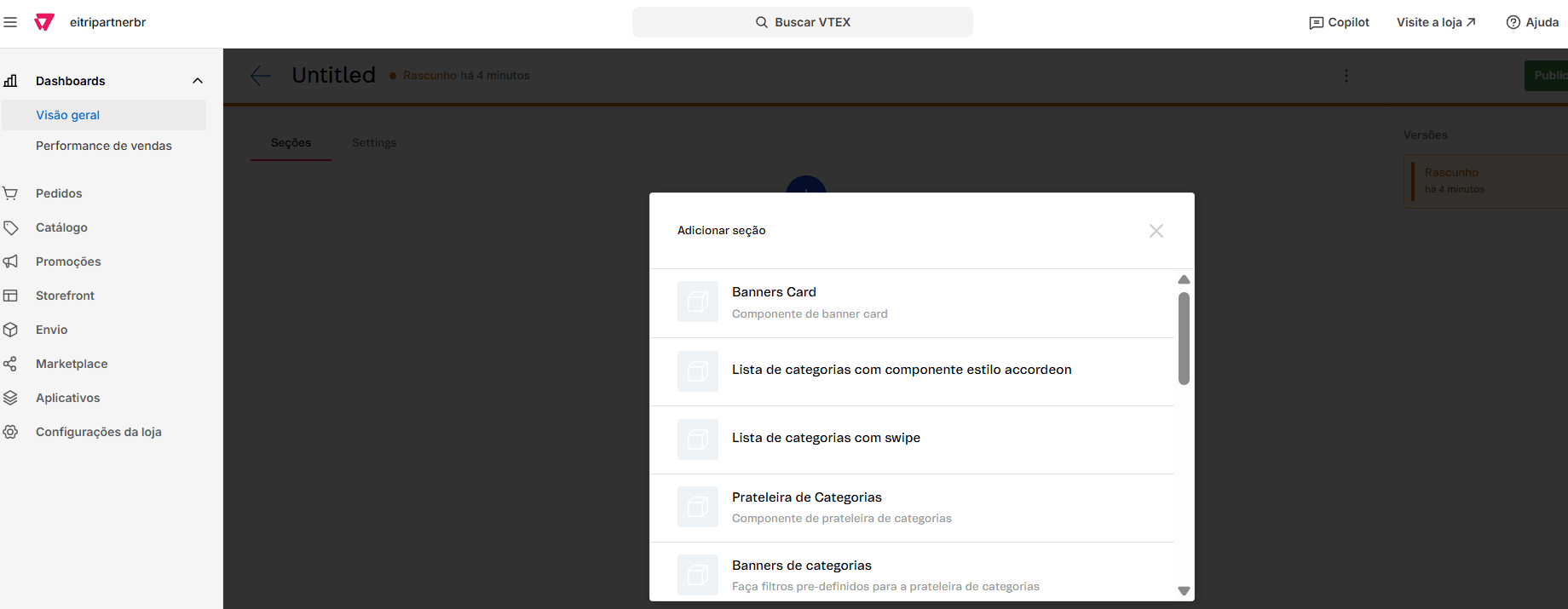 Seleção do componente Banner na lista