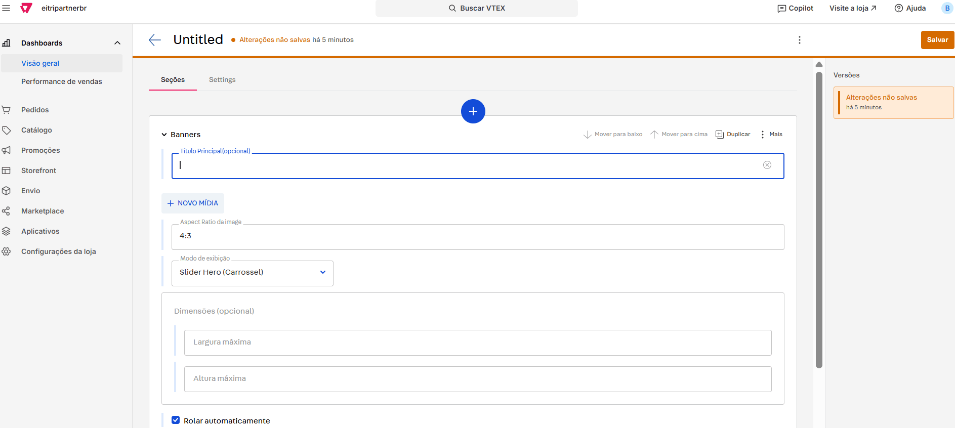 Opção Nova mídia para adicionar imagens ao banner