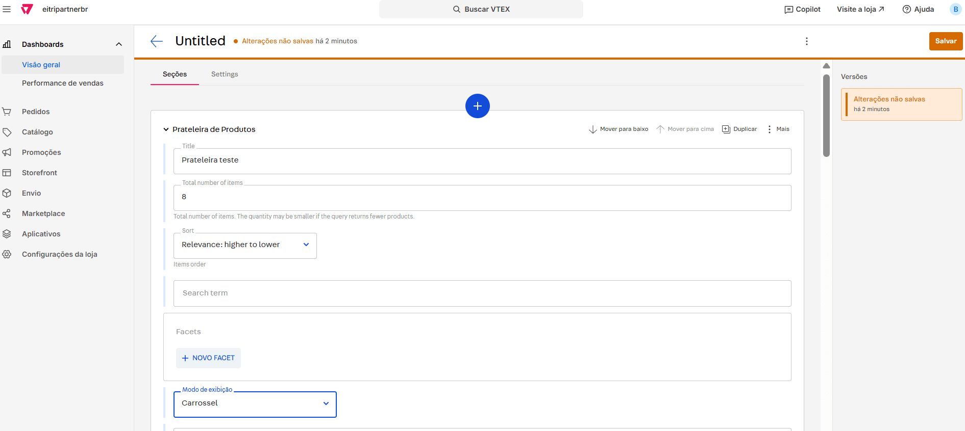 Configuração de ID de coleção/categoria na prateleira