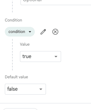 Parâmetro do Remote Config com o valor da condição definido como true e o Default value como false
